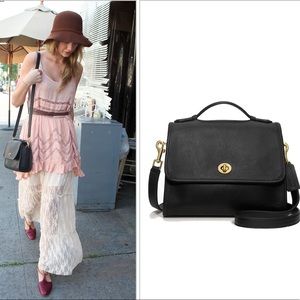 Vintage Black Coach Court Leather Turnlock Messenger Crossbody Bag